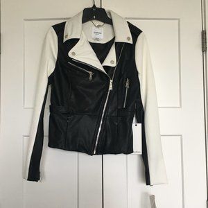 NWT Bebe Faux Leather Black and White Moto Jacket